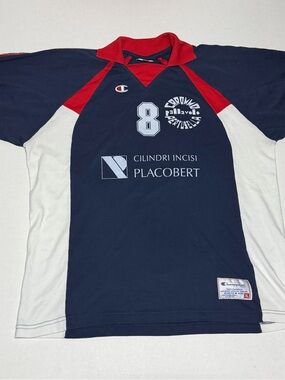 Champion Navy and White Athletic Jersey with Red Logo Accent